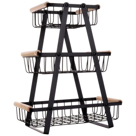 Koszyk na Owoce Warzywa 3-Poziomowy Metalowy Czarny VILDE 28x17,5x34,5 cm