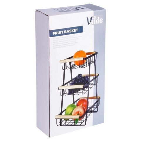 Koszyk na Owoce Warzywa 3-Poziomowy Metalowy Czarny VILDE 28x17,5x34,5 cm