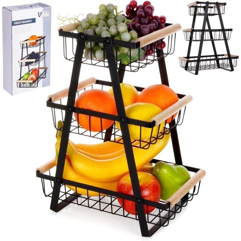 Koszyk na Owoce Warzywa 3-Poziomowy Metalowy Czarny VILDE 28x17,5x34,5 cm