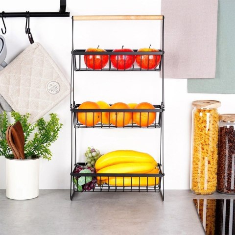 Koszyk na Owoce Warzywa 3-Poziomowy Metalowy Czarny VILDE 29 cm