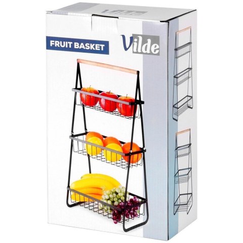 Koszyk na Owoce Warzywa 3-Poziomowy Metalowy Czarny VILDE 29 cm