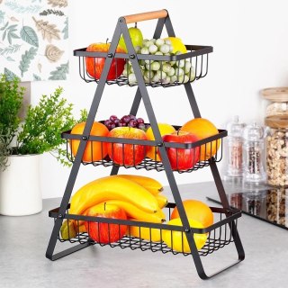 Koszyk na Owoce Warzywa 3-poziomowy Metalowy Czarny VILDE 34x17,5x46,5 cm