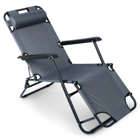 Leżak Ogrodowy Plażowy Składany z Zagłówkiem Poduszką Metalowy VILDE 110 Kg