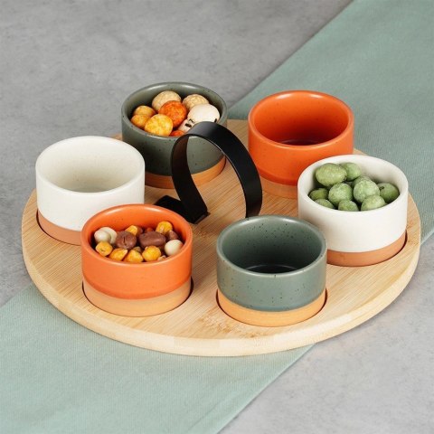 Miseczki na przekąski ceramiczne na tacy 7 el.