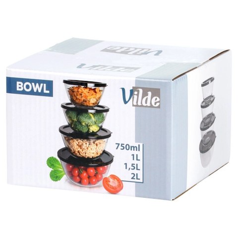 Miska szklana z pokrywką 750 ml / 1 l / 1,5 l / 2 l 4 szt.