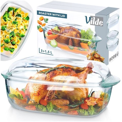 Naczynie Żaroodporne do Zapiekania z Pokrywką Szklane Solidne VILDE 3+1,5 L
