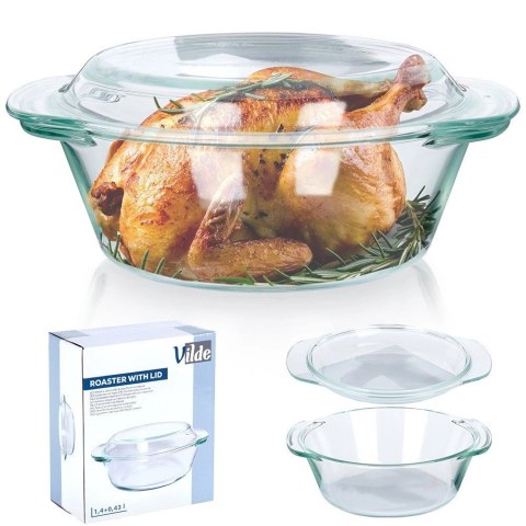 Naczynie Żaroodporne z Pokrywką do Pieczenia Szklane Małe VILDE 1,4l+430ml