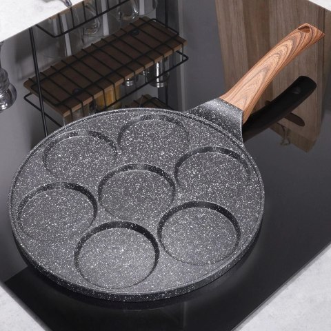 Patelnia do Jajek Placków Pancakes Granitowa 7 Otworów Solidna VILDE 26 cm