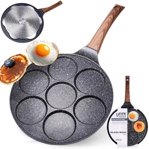 Patelnia do Jajek Placków Pancakes Granitowa 7 Otworów Solidna VILDE 26 cm