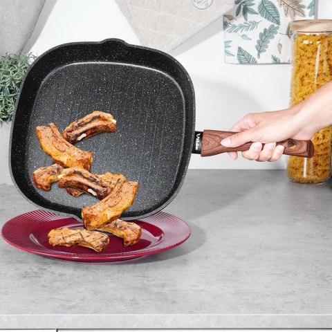 Patelnia na Gaz Indukcja do Grillowania Granitowa Kwadratowa VILDE 28x28 cm