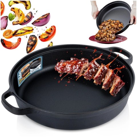 Patelnia Żeliwna Głęboka Gaz Indukcja Grill Solidna Trwała ORION 30 cm