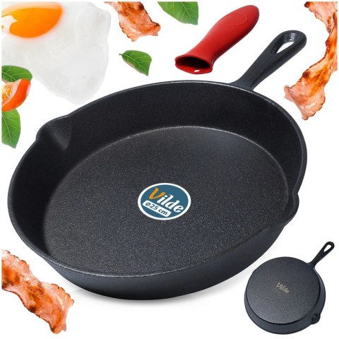 Patelnia na Gaz Indukcja Żeliwna z Nakładką Silikonową Solidna VILDE 25 cm