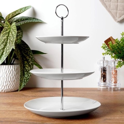 Patera Porcelanowa Biała 3-piętrowa 35 cm