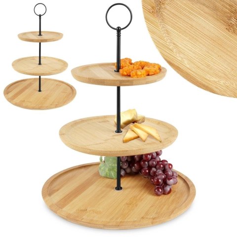 Patera do Serwowania Dekoracyjna Bambusowa Drewniana 3-Piętrowa ORION 35 cm