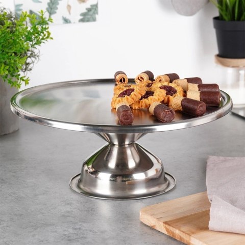 Patera na Tort Ciasto Stalowa na Nóżce Ozdobna ORION 33 cm