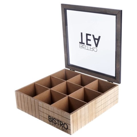 Pojemnik Organizer na Herbatę Zamykany Drewniany Loft VILDE 24x24x7,5 cm