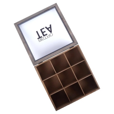 Pojemnik Organizer na Herbatę Zamykany Drewniany Loft VILDE 24x24x7,5 cm