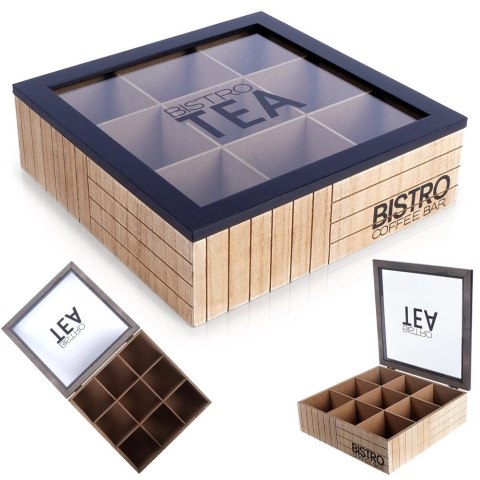 Pojemnik Organizer na Herbatę Zamykany Drewniany Loft VILDE 24x24x7,5 cm