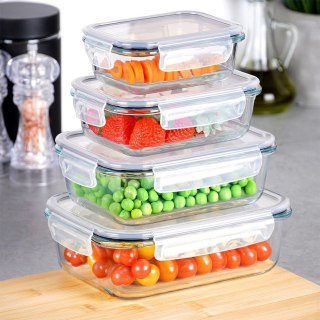 Pojemniki na żywność szklane z pokrywką i uszczelką 4 szt.