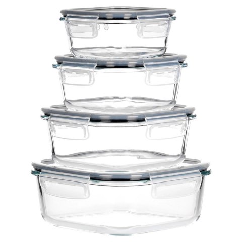 Pojemniki na żywność szklane z pokrywką i uszczelką kwadratowe 4 szt.
