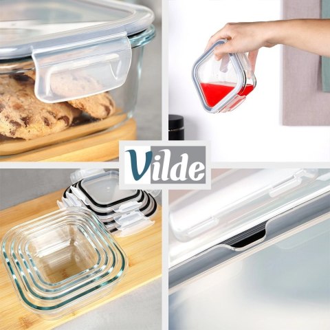 Pojemniki na żywność szklane z pokrywką i uszczelką kwadratowe 4 szt.