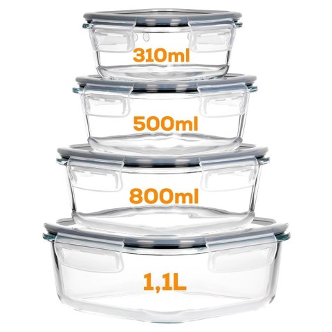 Pojemniki na żywność szklane z pokrywką i uszczelką kwadratowe 4 szt.