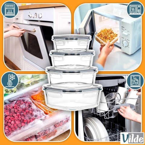 Pojemniki na żywność szklane z pokrywką i uszczelką kwadratowe 4 szt.