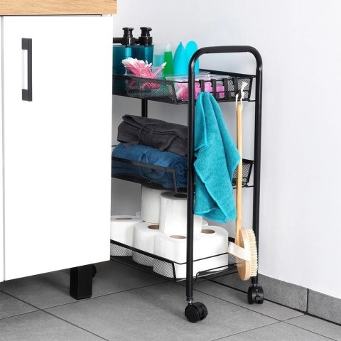 Półka Regał na Kółkach 3-Poziomowa Metalowa Czarna VILDE 44 x 26 x 63 cm