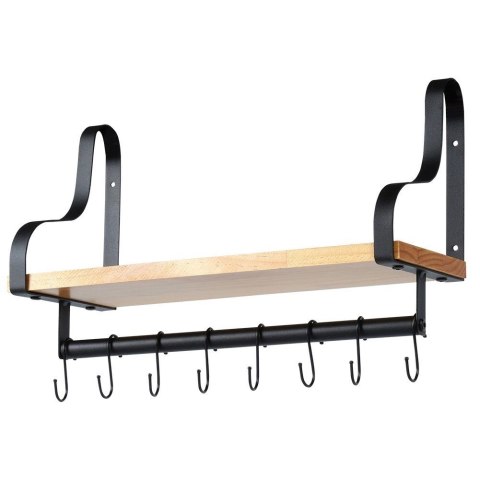 Półka Ścienna z Haczykami Drewniana Kuchenna Łazienkowa VILDE 43x18x26 cm
