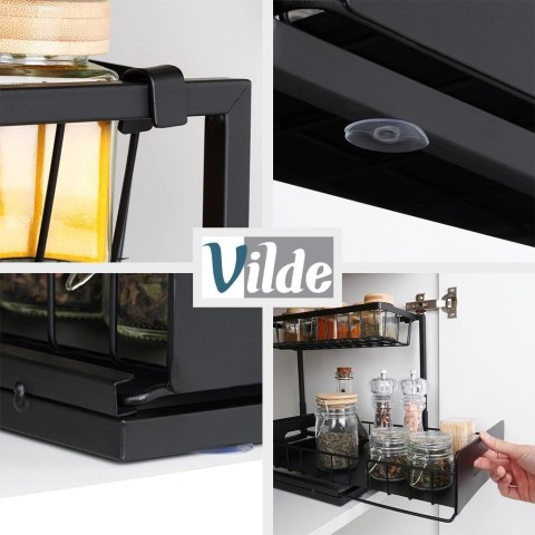 Półka kuchenna z wysuwaną szufladą dwupoziomowa metalowa czarna 36x27x28,5 cm
