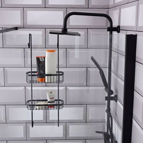 Półka pod Prysznic Zawieszana Metalowa Czarna Solidna VILDE 22x19x54,5 cm