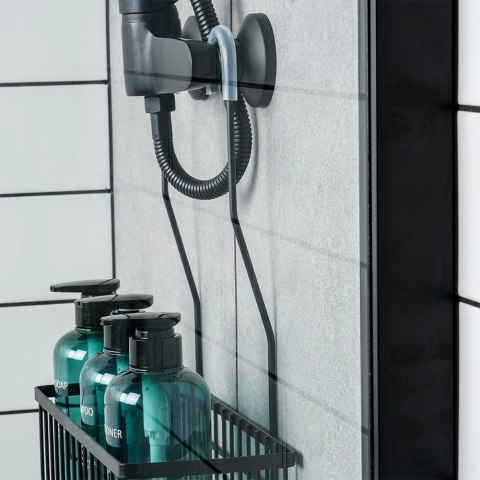 Półka pod Prysznic Zawieszana Metalowa Czarna Solidna VILDE 33,5x12,5x38 cm