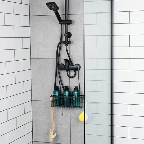 Półka pod Prysznic Zawieszana Metalowa Czarna Solidna VILDE 33,5x12,5x38 cm