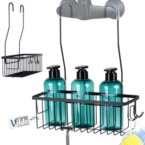 Półka pod Prysznic Zawieszana Metalowa Czarna Solidna VILDE 33,5x12,5x38 cm