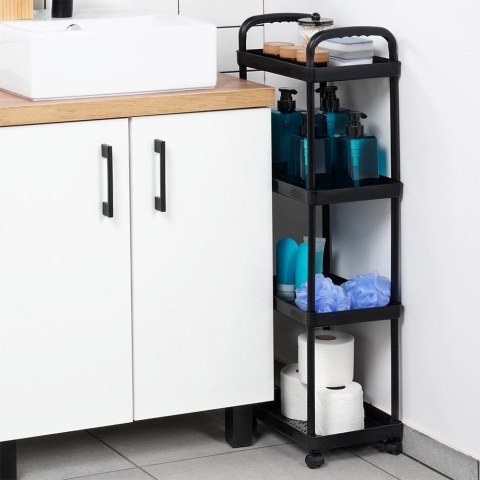 Regał na kółkach czarny 4-poziomowy 30x21x86 cm