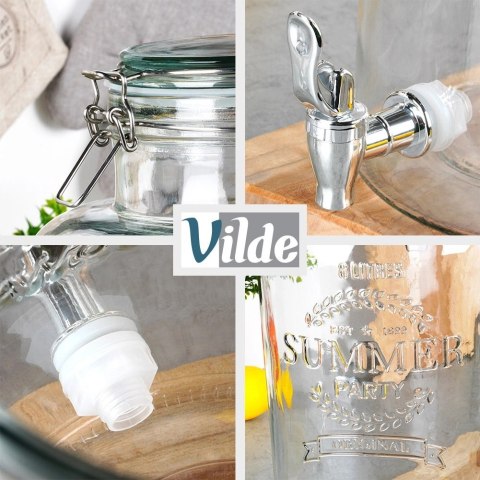 Słój Dozownik Dyspenser do Napojów z Kranikiem Pokrywką Szklany VILDE 8 L
