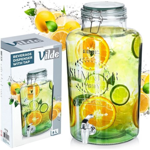 Słój Dozownik Dyspenser do Napojów z Kranikiem Pokrywką Szklany VILDE 8 L
