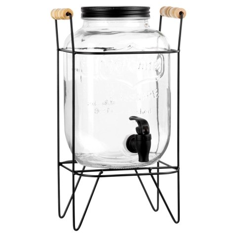 Słój Dozownik do Napojów z Kranikiem Czarnym Stojakiem Szklany VILDE 4,2 L