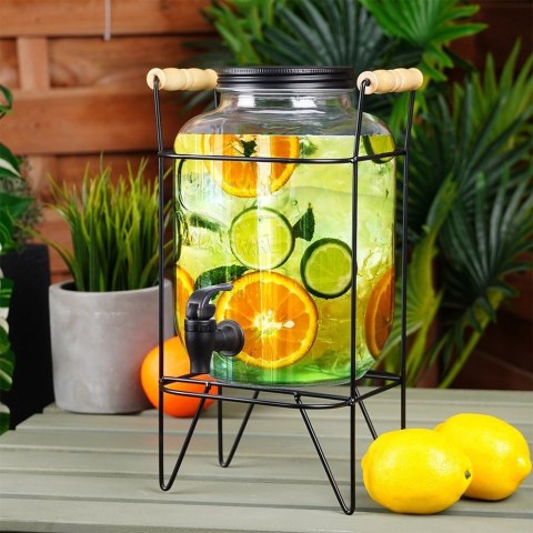 Słój Dozownik do Napojów z Kranikiem Czarnym Stojakiem Szklany VILDE 4,2 L