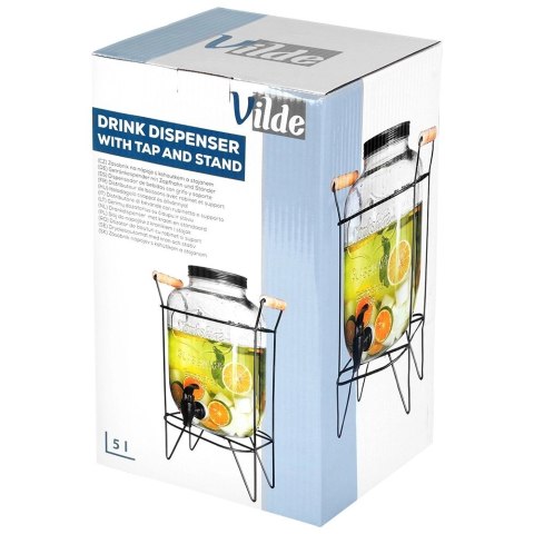 Słój Dozownik do Napojów z Kranikiem Czarnym Stojakiem Szklany VILDE 4,2 L