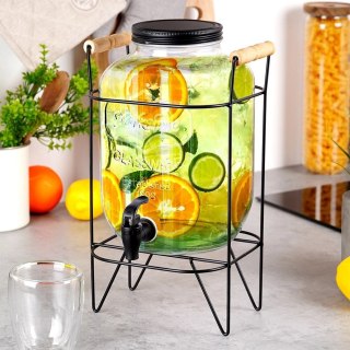 Słój Dozownik do Napojów z Kranikiem Czarnym Stojakiem Szklany VILDE 5,5 L