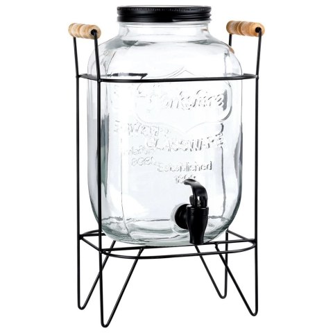 Słój Dozownik do Napojów z Kranikiem Czarnym Stojakiem Szklany VILDE 5,5 L