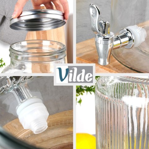 Słój Dozownik do Napojów z Kranikiem Srebrnym Stojakiem Szklany VILDE 6,2 L