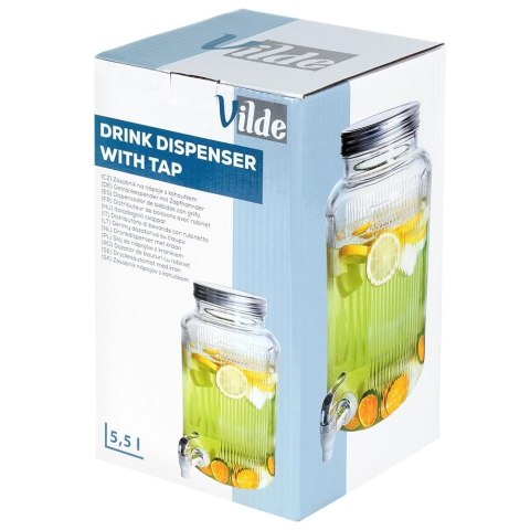 Słój Dozownik do Napojów z Kranikiem Srebrnym Stojakiem Szklany VILDE 6,2 L
