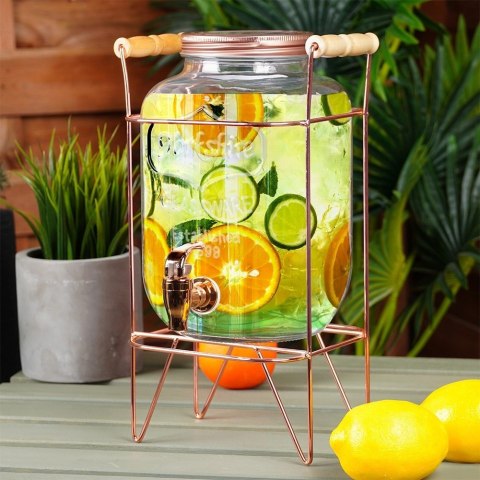 Słój Dozownik do Napojów z Kranikiem Złotym Stojakiem Szklany VILDE 4,2 L