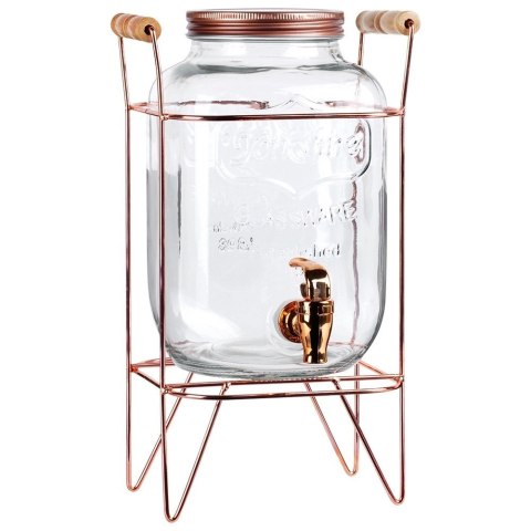 Słój Dozownik do Napojów z Kranikiem Złotym Stojakiem Szklany VILDE 4,2 L