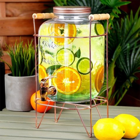 Słój Dozownik do Napojów z Kranikiem Złotym Stojakiem Szklany VILDE 5,5 L