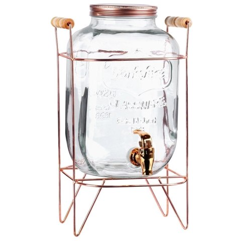 Słój Dozownik do Napojów z Kranikiem Złotym Stojakiem Szklany VILDE 5,5 L