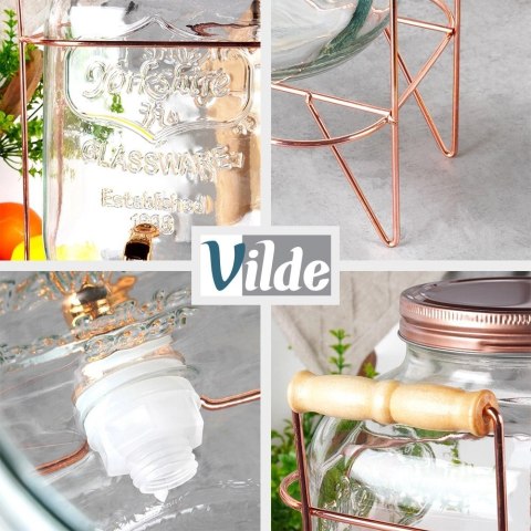 Słój Dozownik do Napojów z Kranikiem Złotym Stojakiem Szklany VILDE 5,5 L