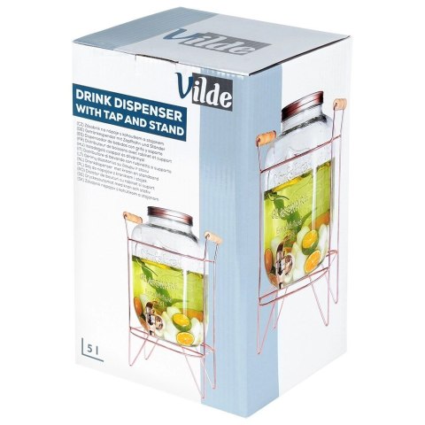 Słój Dozownik do Napojów z Kranikiem Złotym Stojakiem Szklany VILDE 5,5 L
